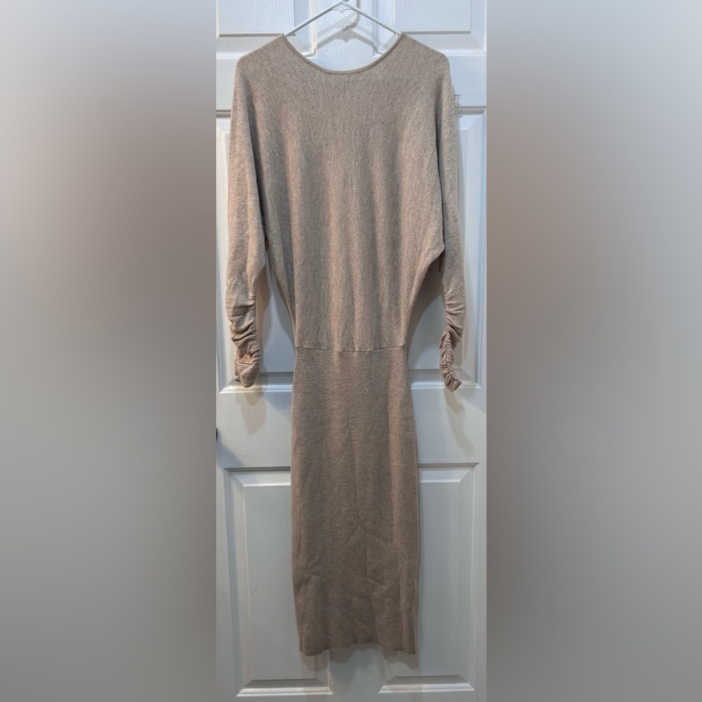 Reiss Leila Cashmere Wool Infused Ruched Sleeve Midi Dress Sz XS Polished Luxury